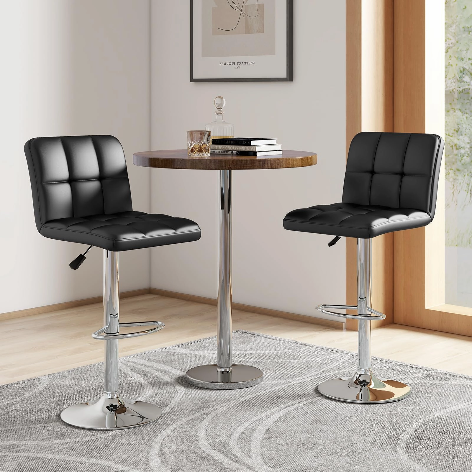 Giantex Swivel Bar Stools Set of 2/4, Upholstered Counter Height Bar Chairs with Back