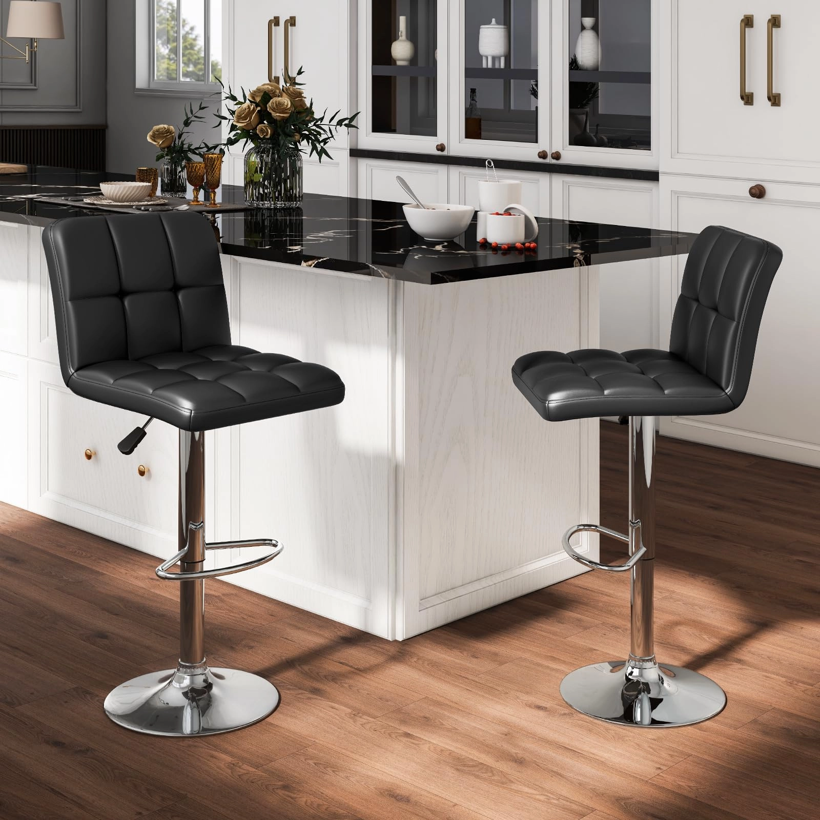 Giantex Swivel Bar Stools Set of 2/4, Upholstered Counter Height Bar Chairs with Back