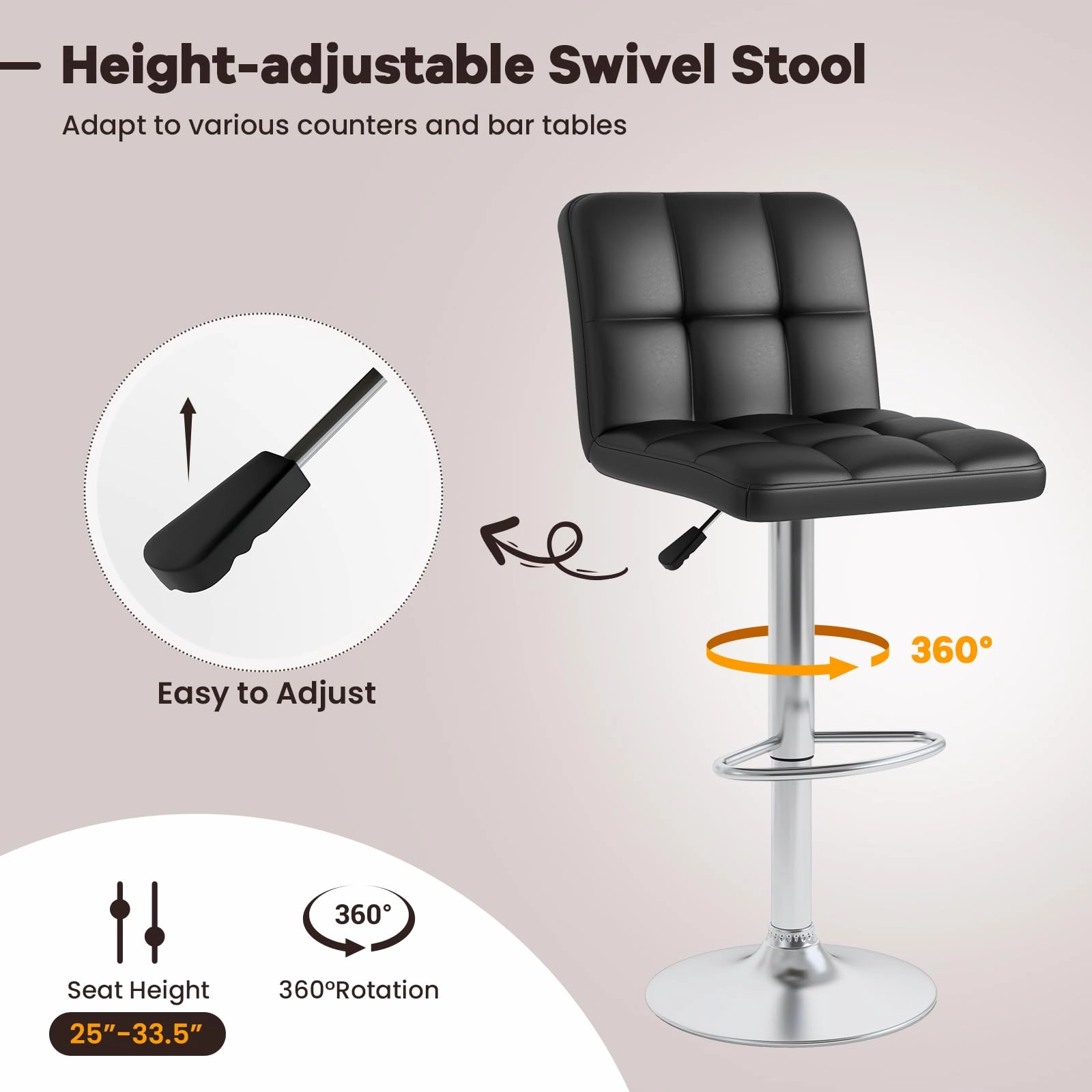 Giantex Swivel Bar Stools Set of 2/4, Upholstered Counter Height Bar Chairs with Back