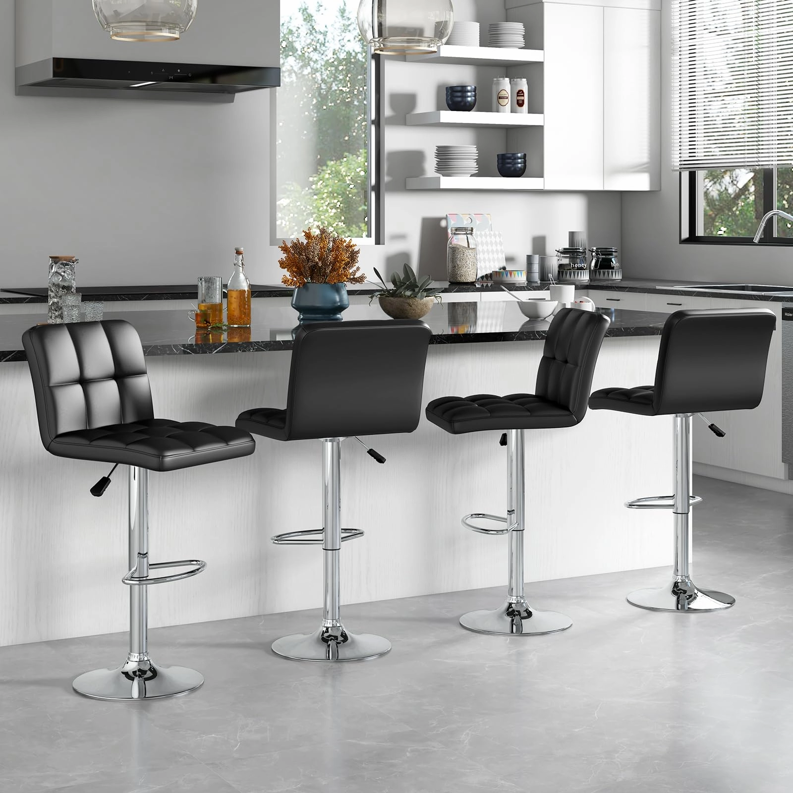 Giantex Swivel Bar Stools Set of 2/4, Upholstered Counter Height Bar Chairs with Back