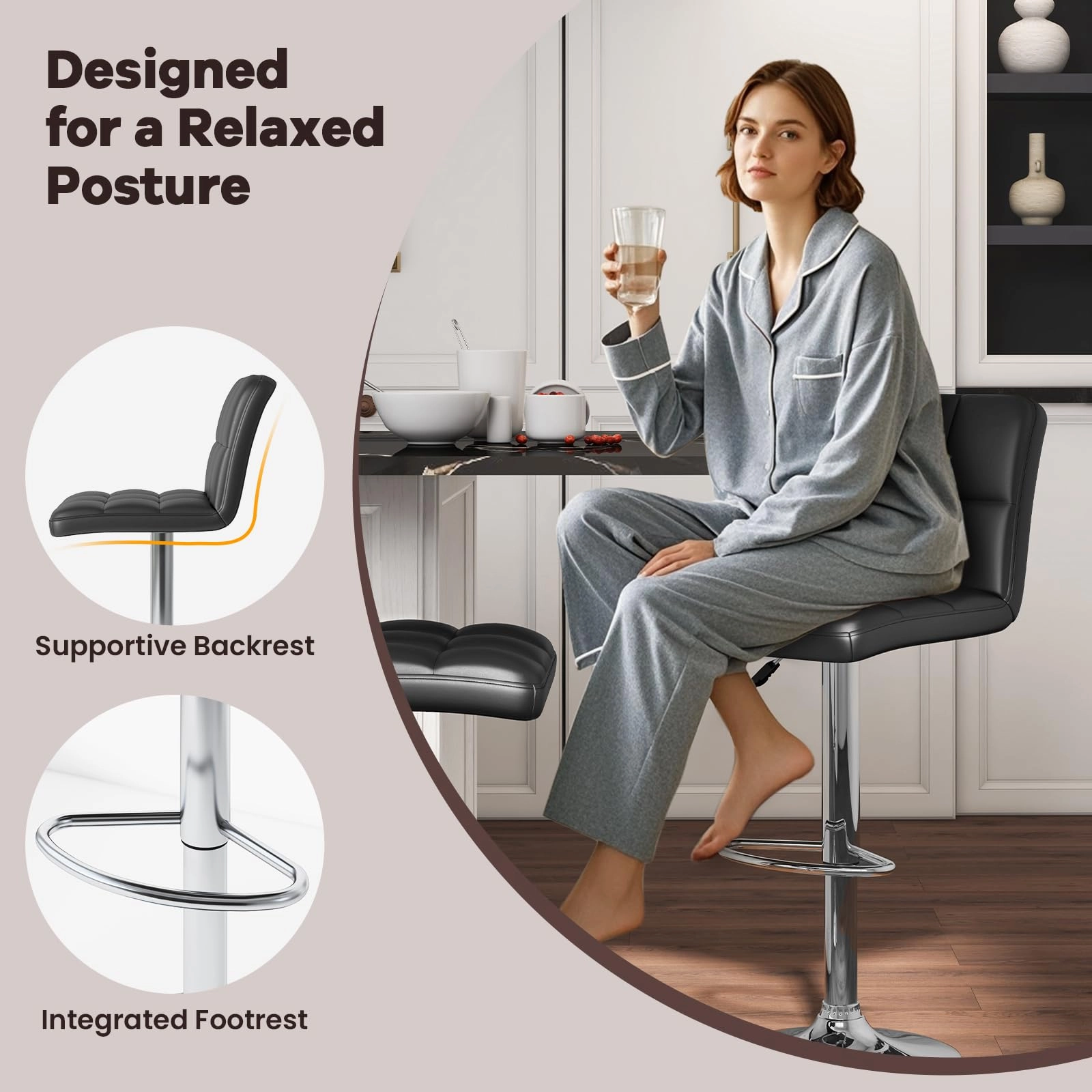 Giantex Swivel Bar Stools Set of 2/4, Upholstered Counter Height Bar Chairs with Back