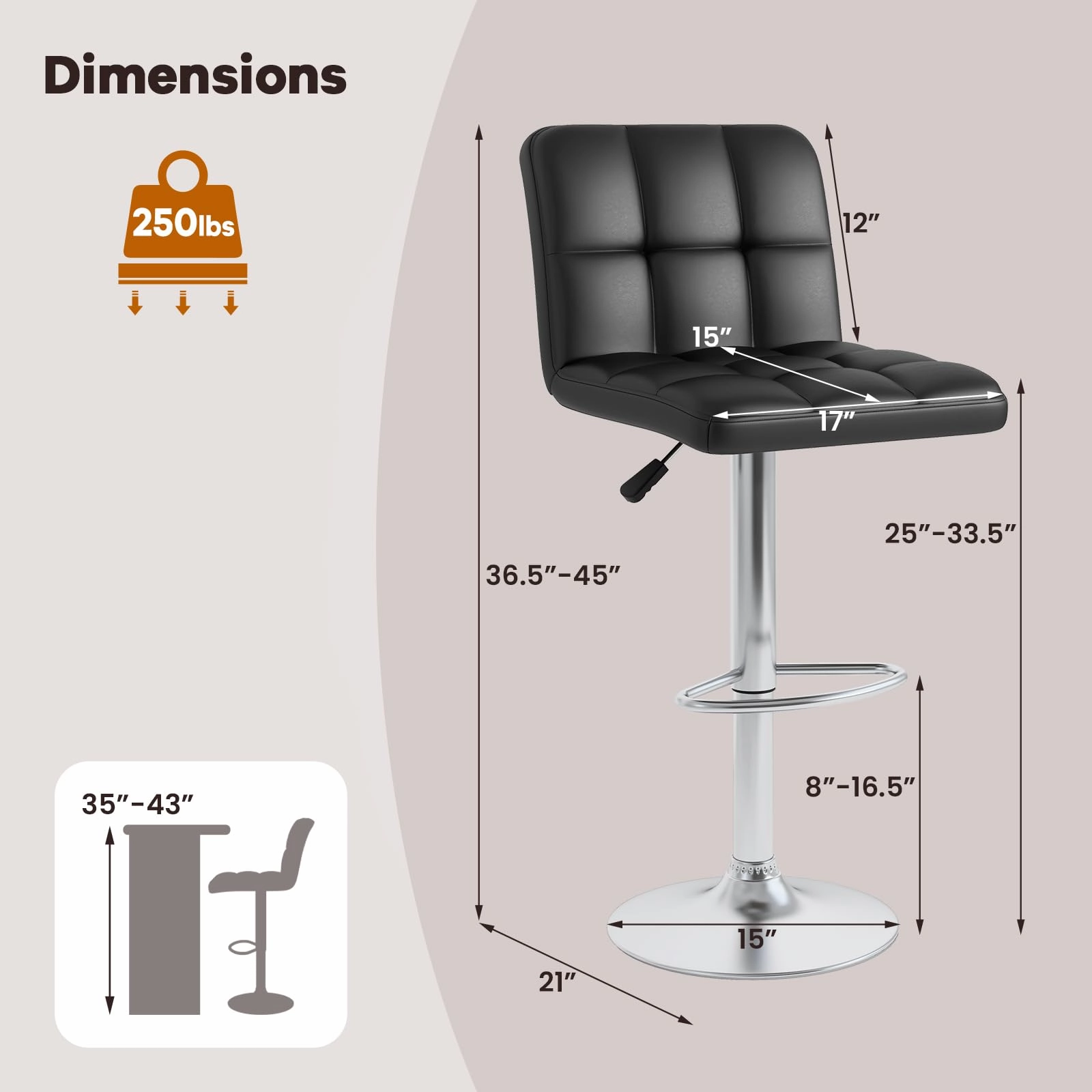 Giantex Swivel Bar Stools Set of 2/4, Upholstered Counter Height Bar Chairs with Back