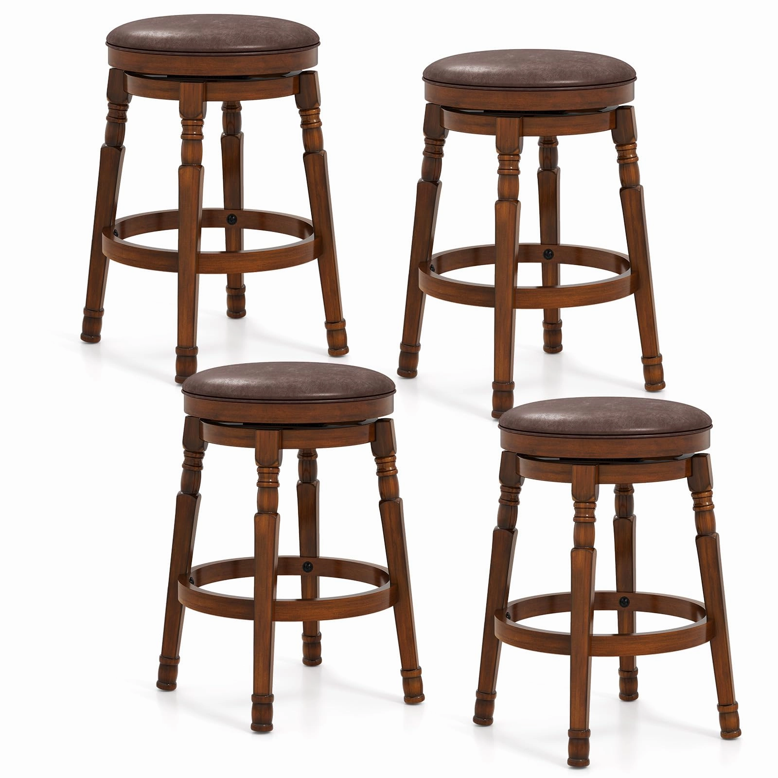 Giantex Swivel Bar Stools Set with Faux Leather Padded Seat