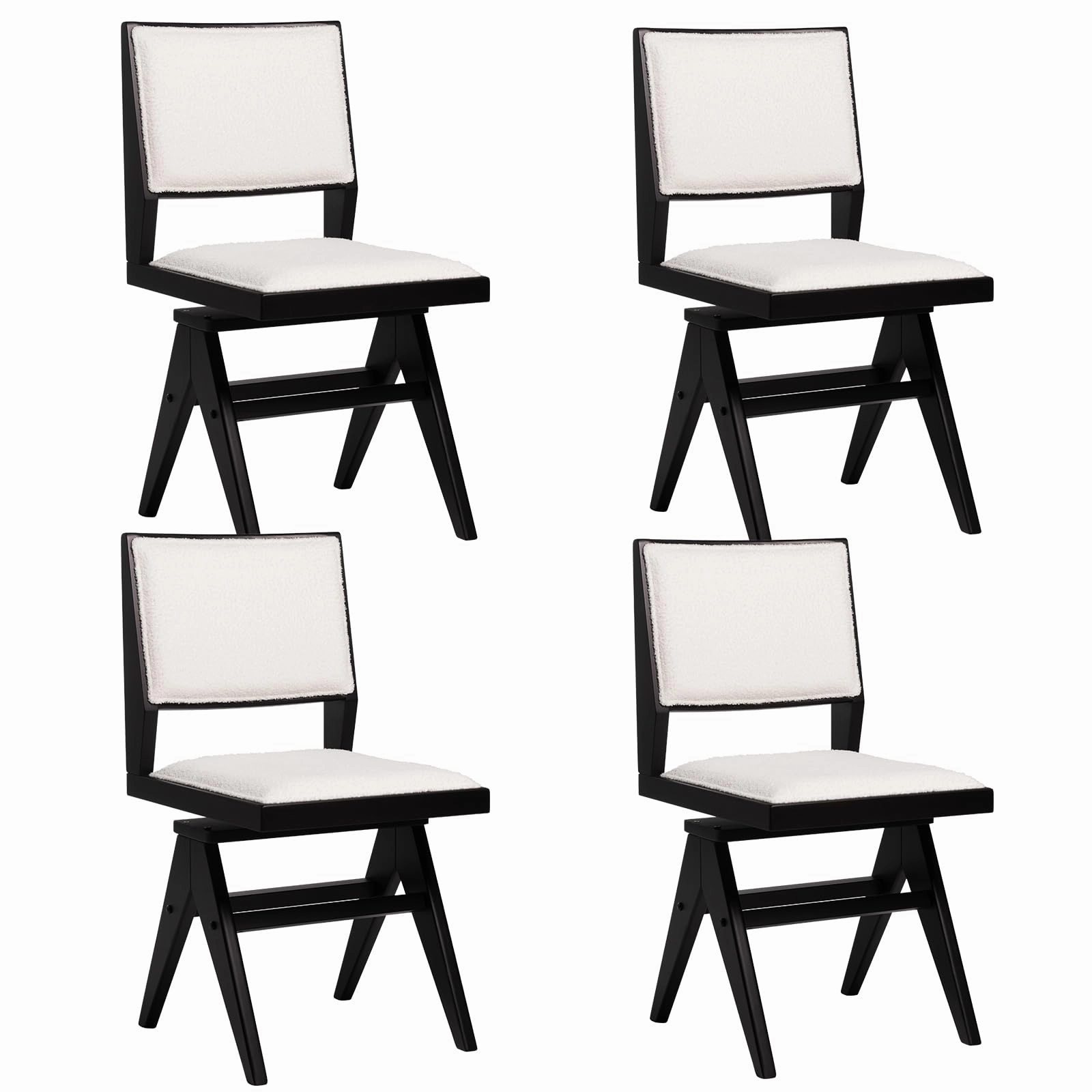 Giantex Swivel Dining Chairs Set of 2/4, Faux Sherpa Kitchen Chairs w/Rubber Wood Frame