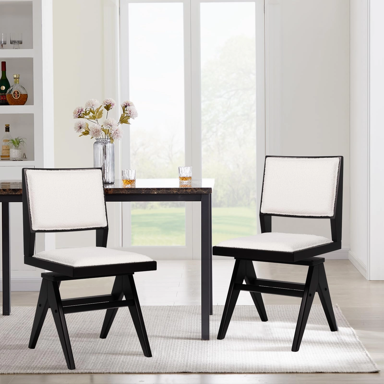 Giantex Swivel Dining Chairs Set of 2/4, Faux Sherpa Kitchen Chairs w/Rubber Wood Frame