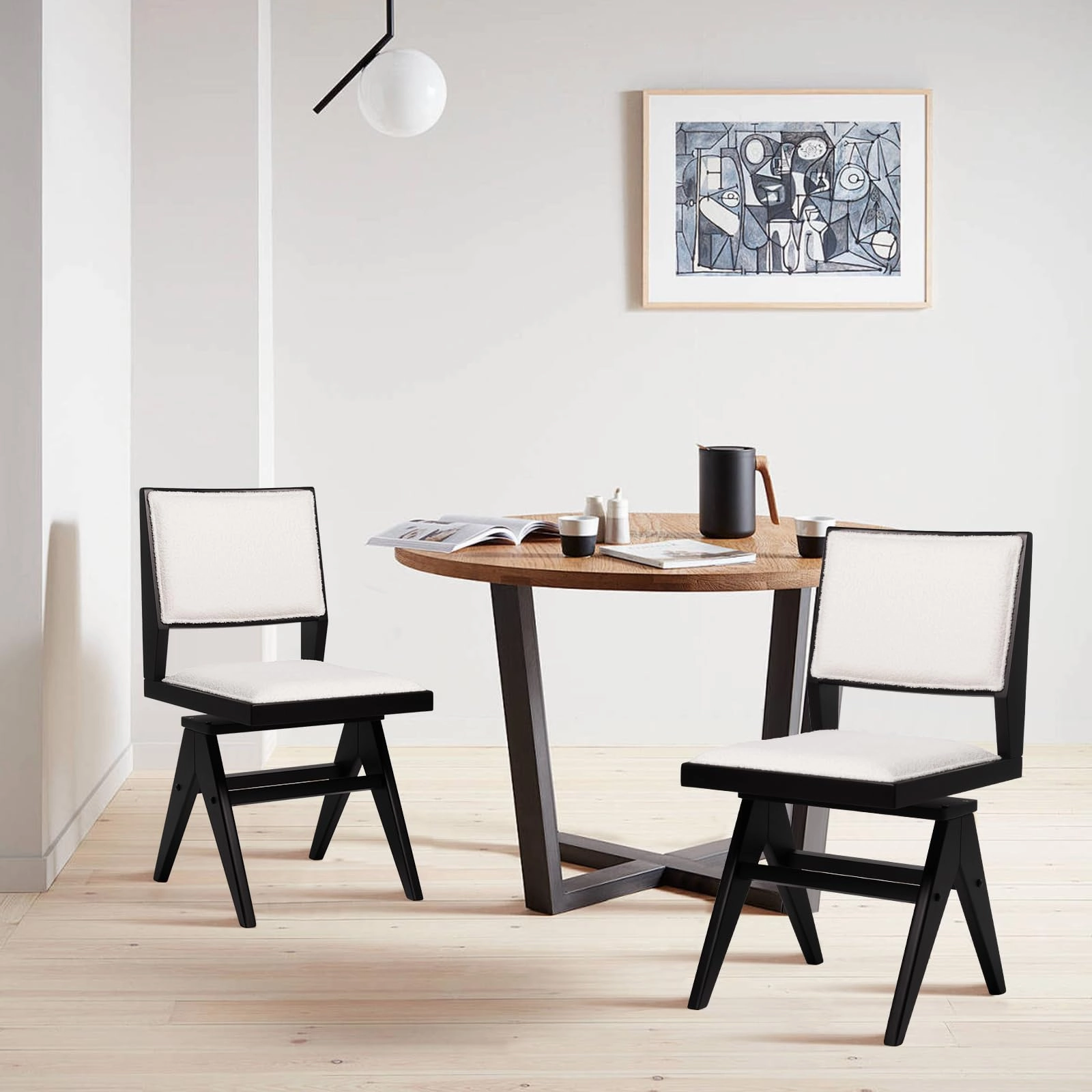 Giantex Swivel Dining Chairs Set of 2/4, Faux Sherpa Kitchen Chairs w/Rubber Wood Frame