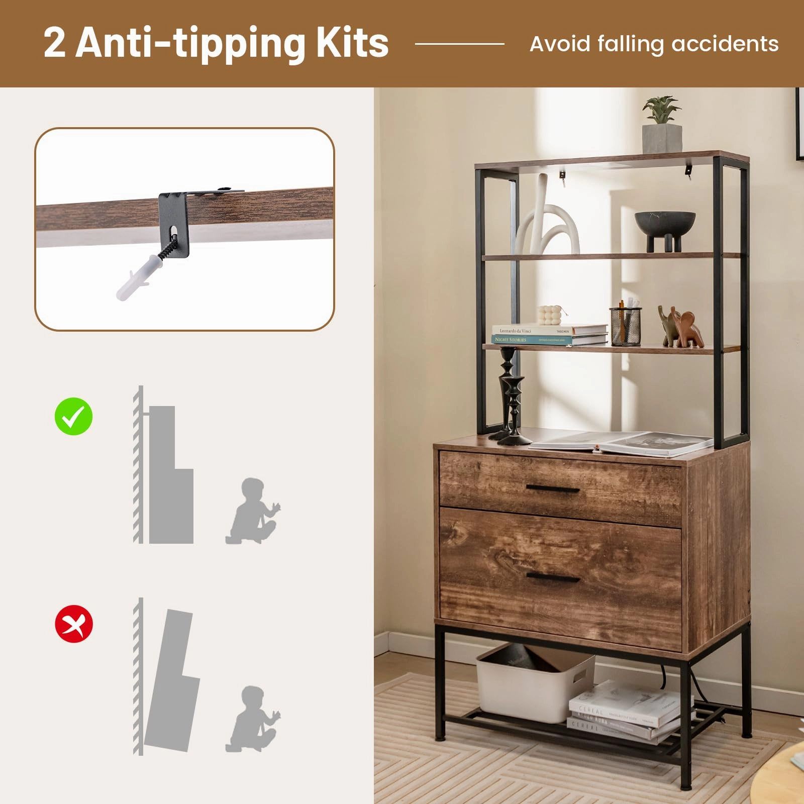 Giantex Tall 2-Drawer File Cabinet - Filing Cabinet