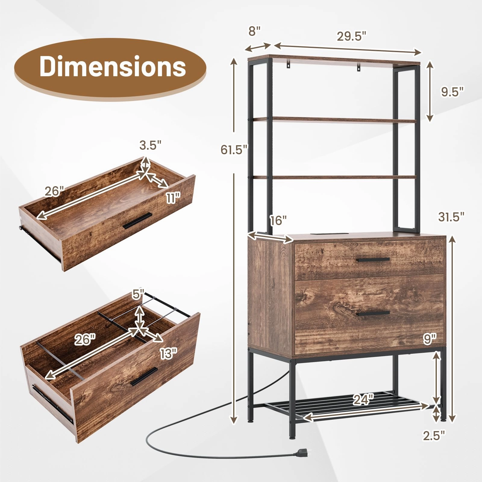 Giantex Tall 2-Drawer File Cabinet - Filing Cabinet