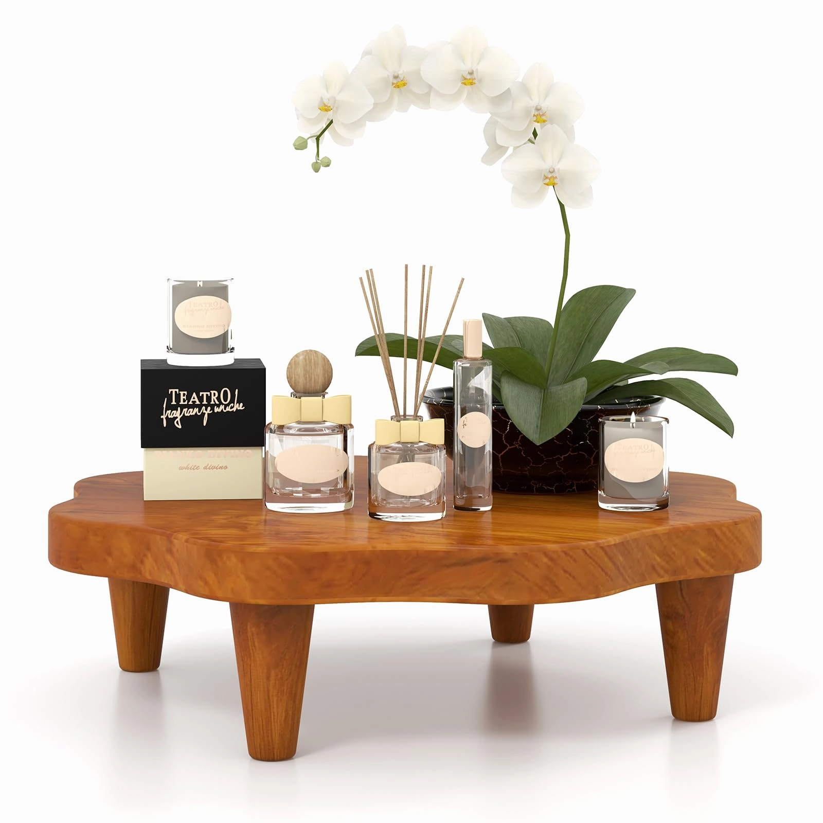 Giantex Teak Wood Riser Board, 16 Inches Flower-shaped Countertop Organizer entry bench, mudroom storage