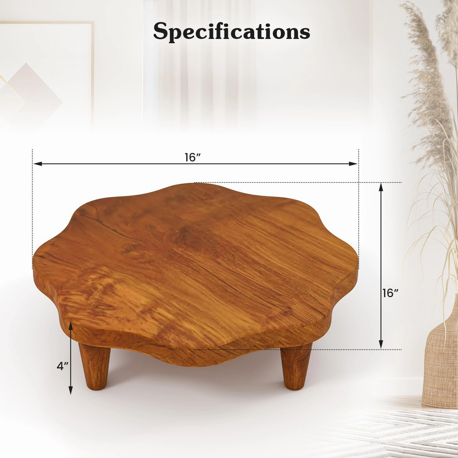 Giantex Teak Wood Riser Board, 16 Inches Flower-shaped Countertop Organizer