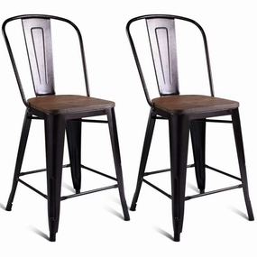 Giantex Tolix Style Dining Stools with Wood Seat and Backrest, Industrial Metal Counter Height Stool kitchen towel, placemats