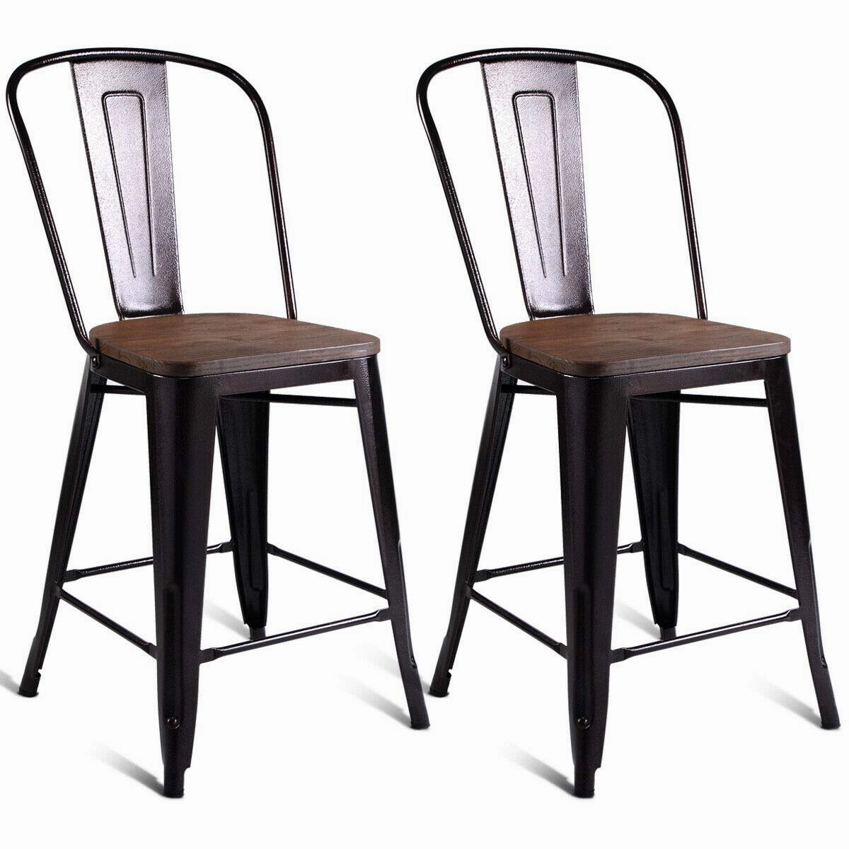 Giantex Tolix Style Dining Stools with Wood Seat and Backrest, Industrial Metal Counter Height Stool kitchen towel, placemats