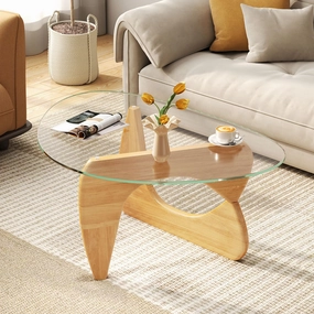 Giantex Triangle Glass Coffee Table, Solid Wood Tea Table with Tempered Glass Top & Adjustable Base console table, hallway table