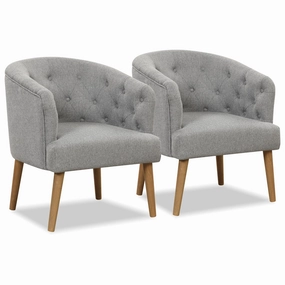 Giantex Tufted Accent Chair Set of 1 or 2 Grey, Upholstered Accent Armchair with Rubber Wood Legs recliner chair, sleeper chair