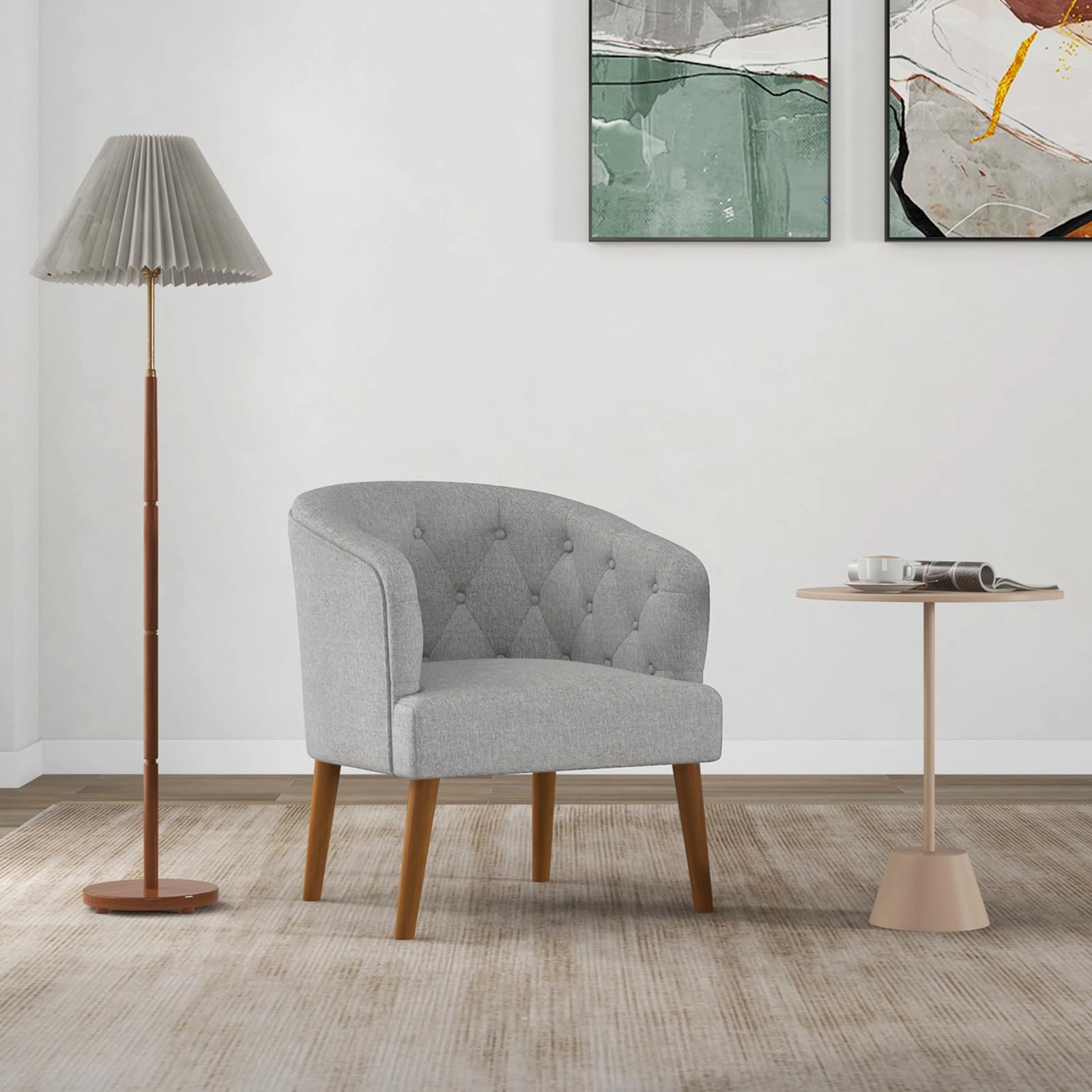 Giantex Tufted Accent Chair Set of 1 or 2 Grey, Upholstered Accent Armchair with Rubber Wood Legs