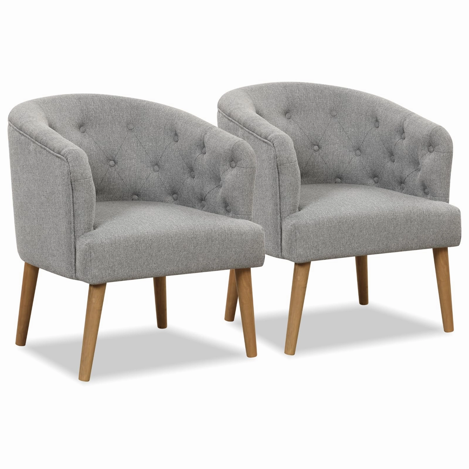 Giantex Tufted Accent Chair Set of 1 or 2 Grey, Upholstered Accent Armchair with Rubber Wood Legs sectional sofa, corner couch