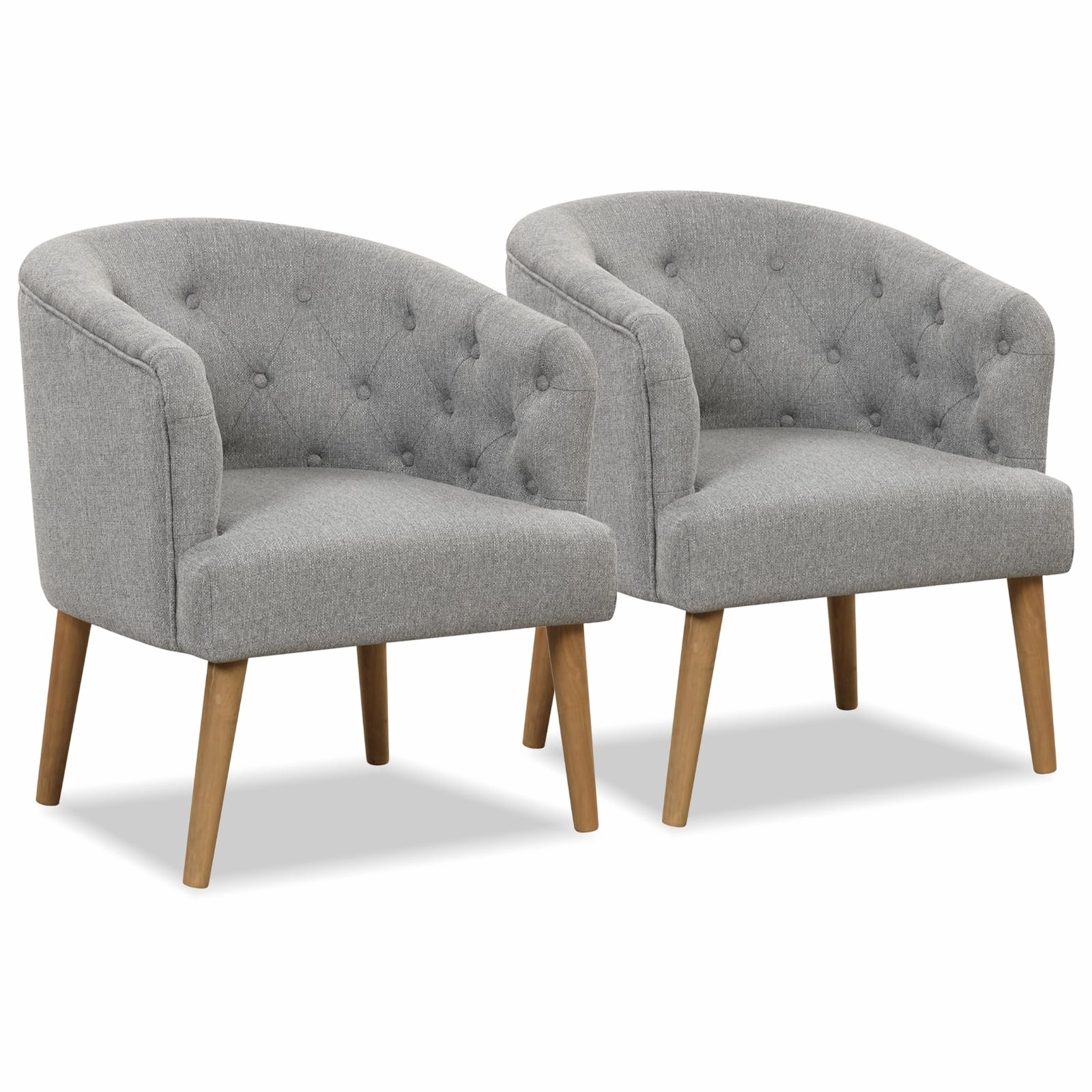 Giantex Tufted Accent Chair Set of 1 or 2 Grey, Upholstered Accent Armchair with Rubber Wood Legs recliner chair, sleeper chair