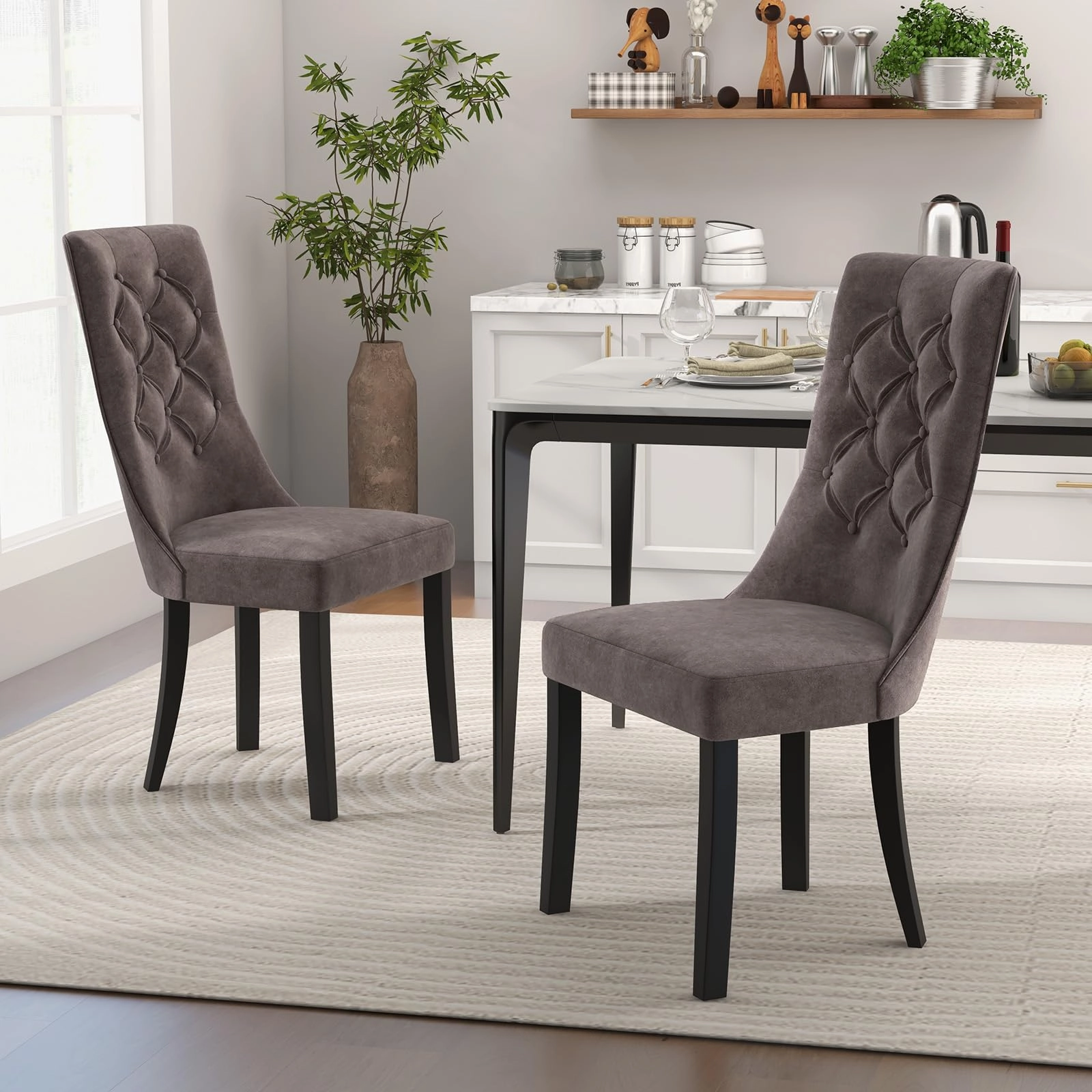 Giantex Tufted Dining Chairs, Upholstered Kitchen Chairs w/High Backrest, Rubber Wood Legs