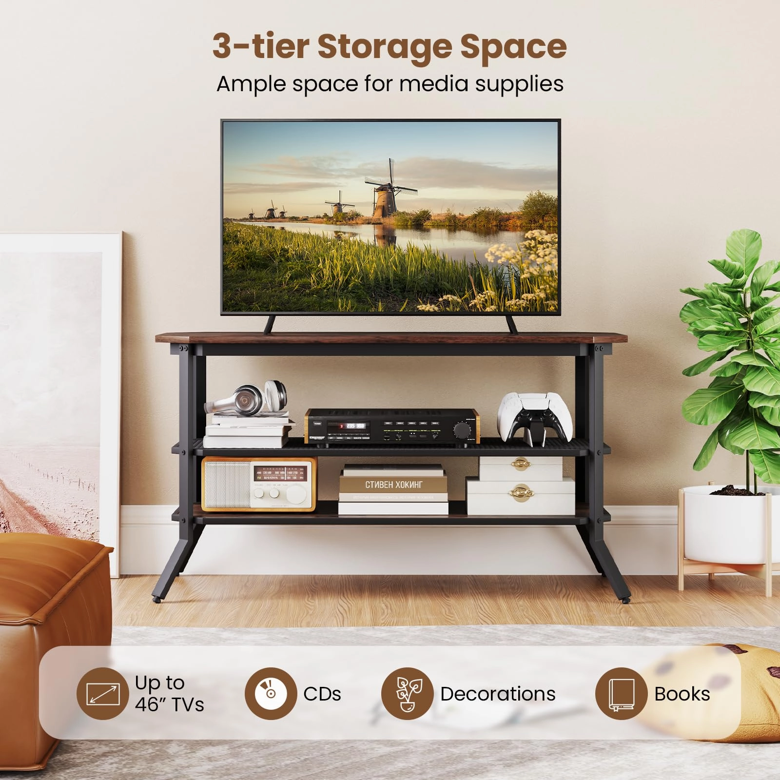 Giantex TV Stand 3 Tier Industrial Entertainment Center
