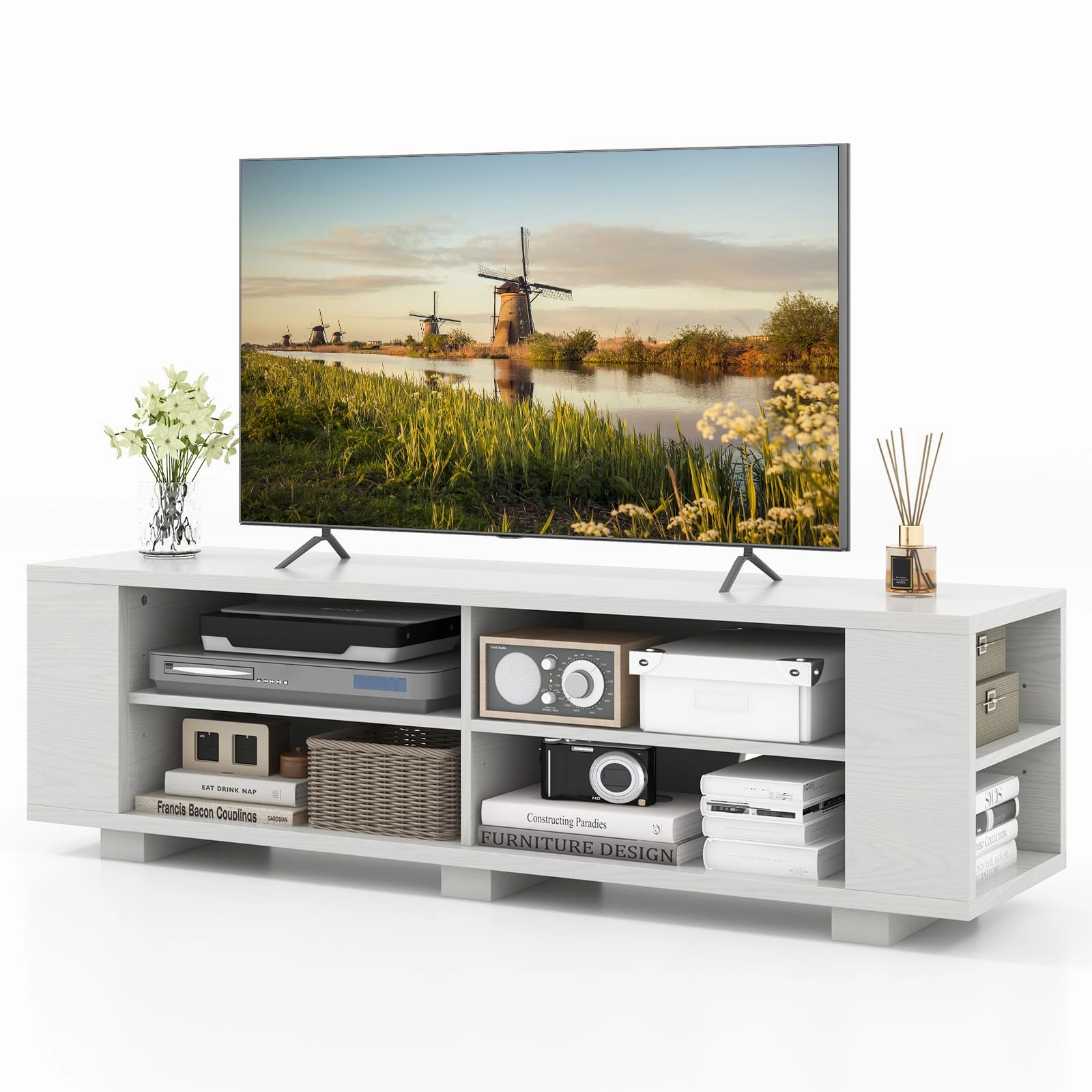 Giantex TV Stand Entertainment Center - Farmhouse Television Table up to 65 Inches TVs, 7 Colors