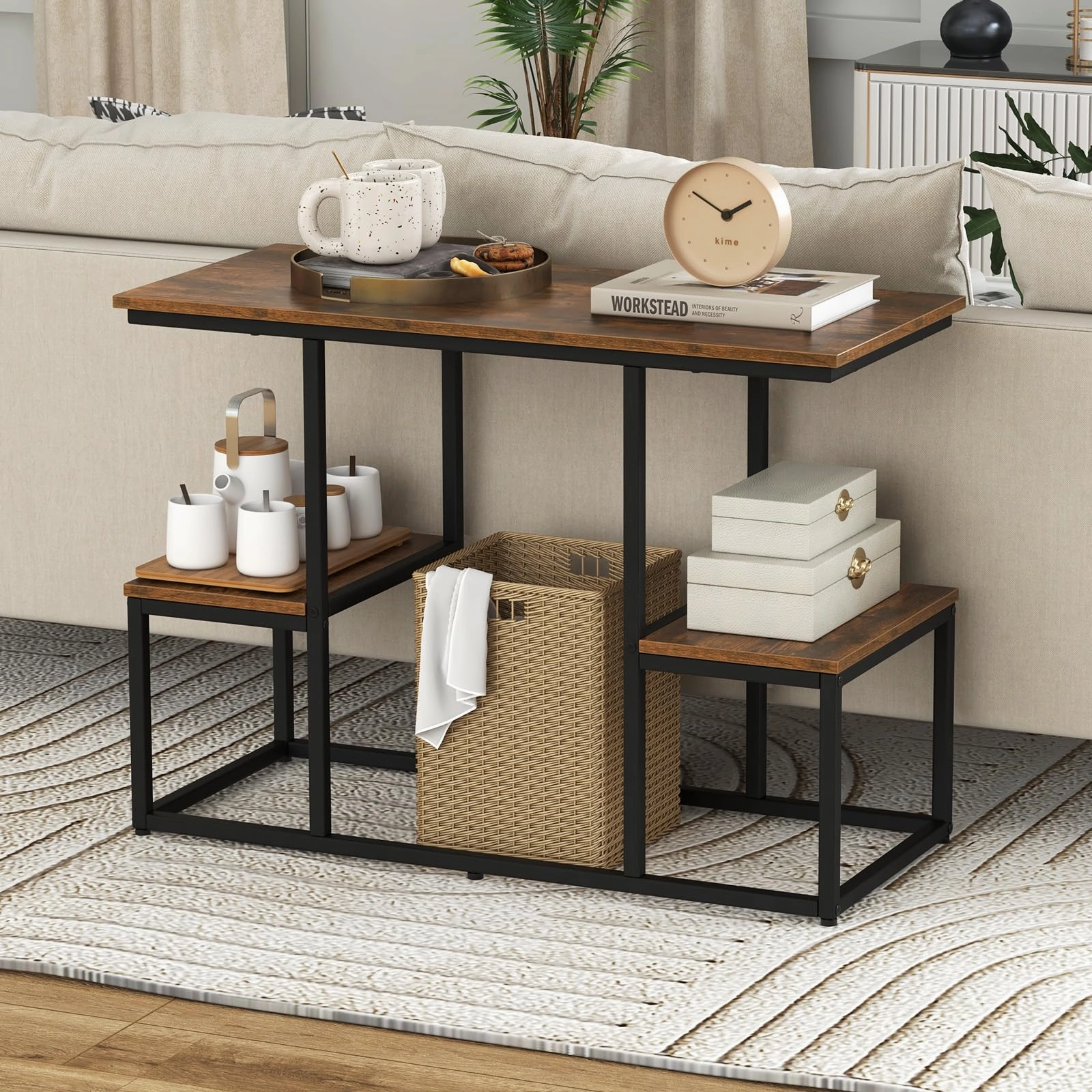 Giantex TV Stand for 50-Inches TVs - Industrial Sofa Table with Open Storage Shelves, 2-Tier Display Rack
