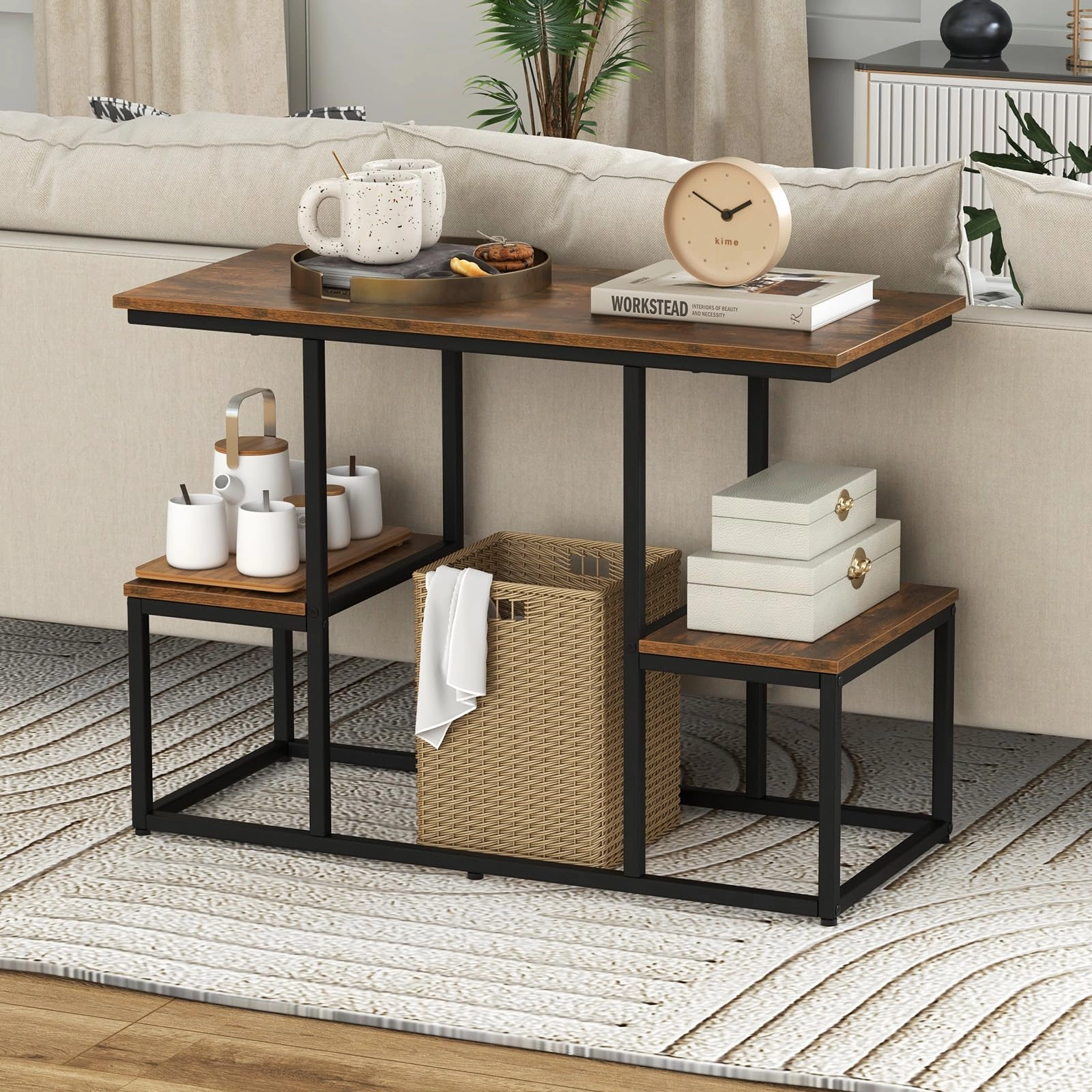Giantex TV Stand for 50-Inches TVs - Industrial Sofa Table with Open Storage Shelves, 2-Tier Display Rack