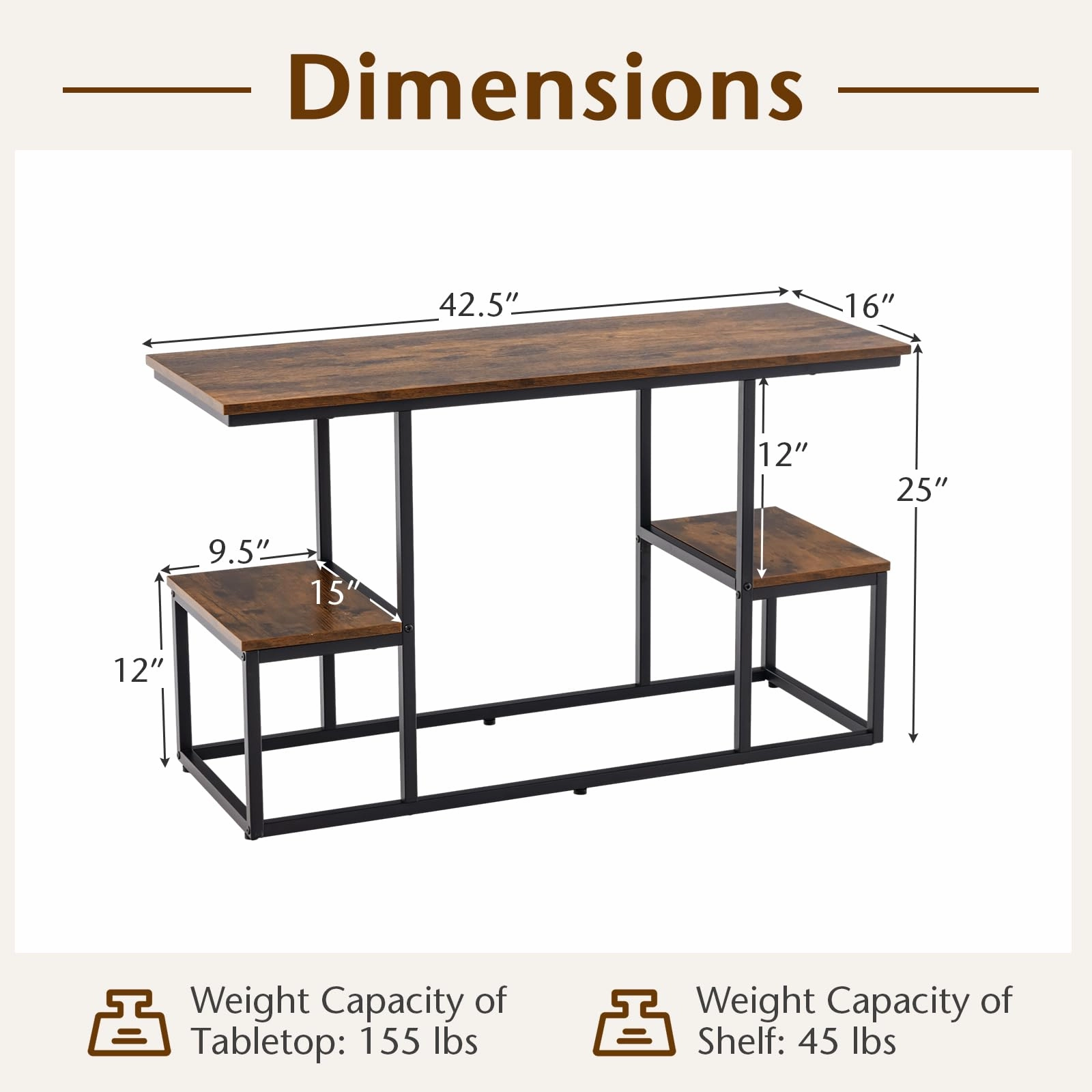 Giantex TV Stand for 50-Inches TVs - Industrial Sofa Table with Open Storage Shelves, 2-Tier Display Rack