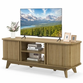 Giantex TV Stand for 55-Inch TV, Entertainment Center with Dual Sliding Doors, Enclosed Cabinets, Adjustable Shelf doormat, welcome mat