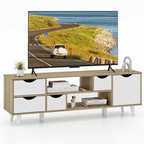 Giantex TV Stand for 55 Inches TVs, Mid Century Modern Entertainment Center with 4 Drawers, 1 Cabinet, Adjustable Shelf, 2 Compartments doormat, welcome mat
