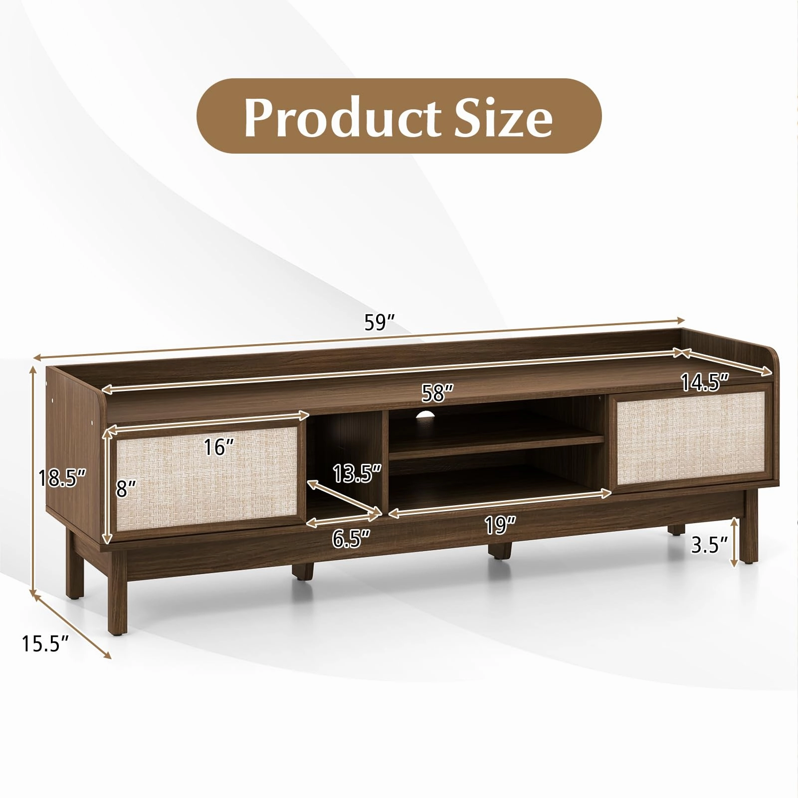 Giantex TV Stand for 65 TV, Entertainment Center with Woven Doors, Sliding Door, Adjustable Shelf & Compartment