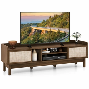 Giantex TV Stand for 65 TV, Entertainment Center with Woven Doors, Sliding Door, Adjustable Shelf & Compartment throw pillow, fuzzy blanket