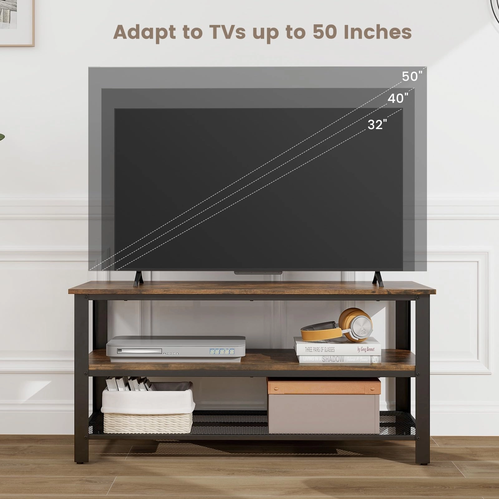 Giantex TV Stand for Bedroom and Living Room - 3-Tier Industrial Entertainment Center with Open Storage Shelves