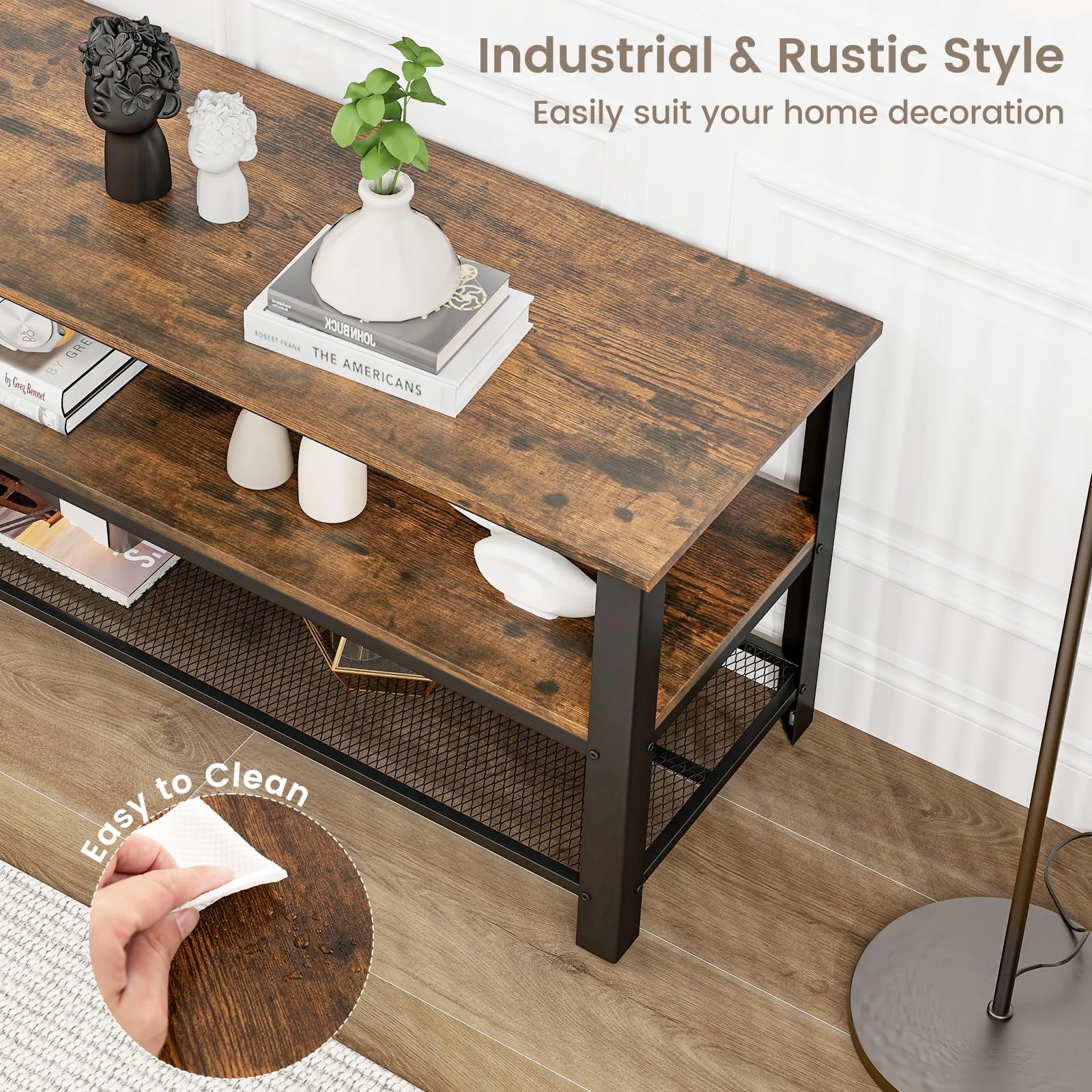 Giantex TV Stand for Bedroom and Living Room - 3-Tier Industrial Entertainment Center with Open Storage Shelves