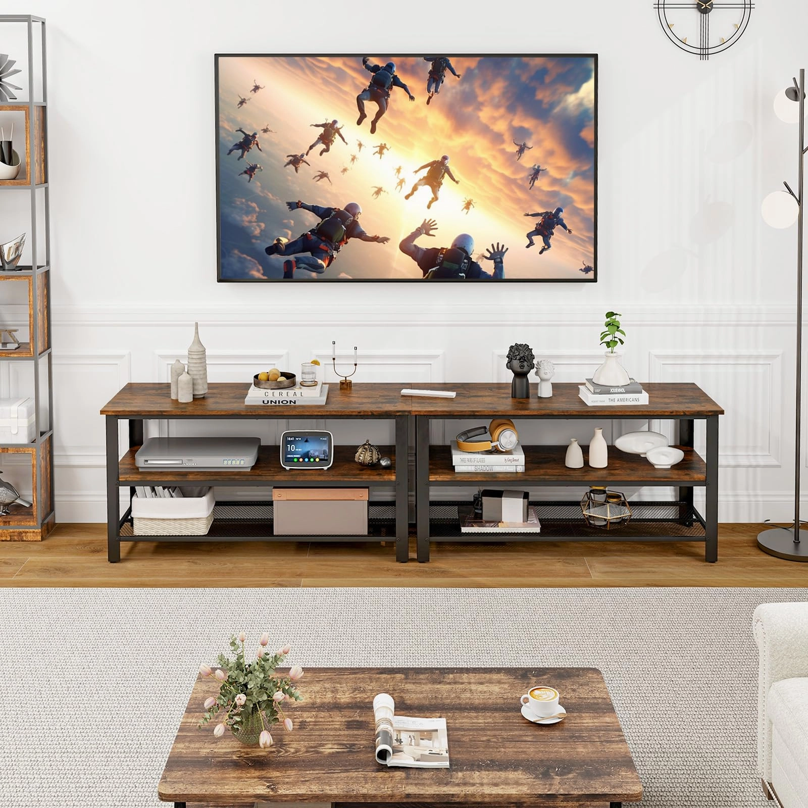 Giantex TV Stand for Bedroom and Living Room - 3-Tier Industrial Entertainment Center with Open Storage Shelves