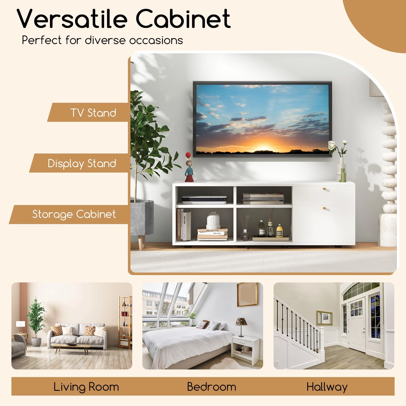 Giantex TV-Stand for Bedroom Entertainment Center - Modern TV Console Cabinet with 2 Drawers, 4 Compartments