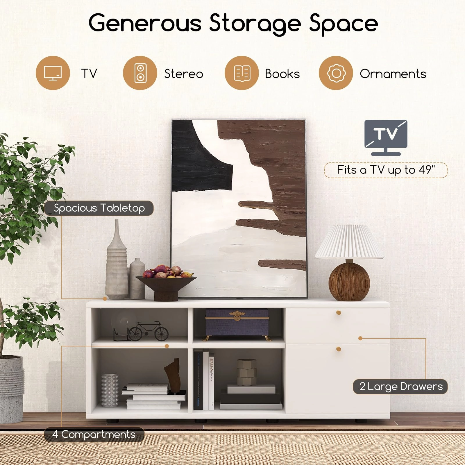 Giantex TV-Stand for Bedroom Entertainment Center - Modern TV Console Cabinet with 2 Drawers, 4 Compartments