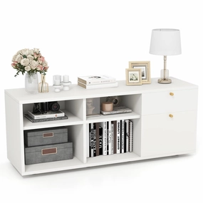 Giantex TV-Stand for Bedroom Entertainment Center - Modern TV Console Cabinet with 2 Drawers, 4 Compartments doormat, welcome mat