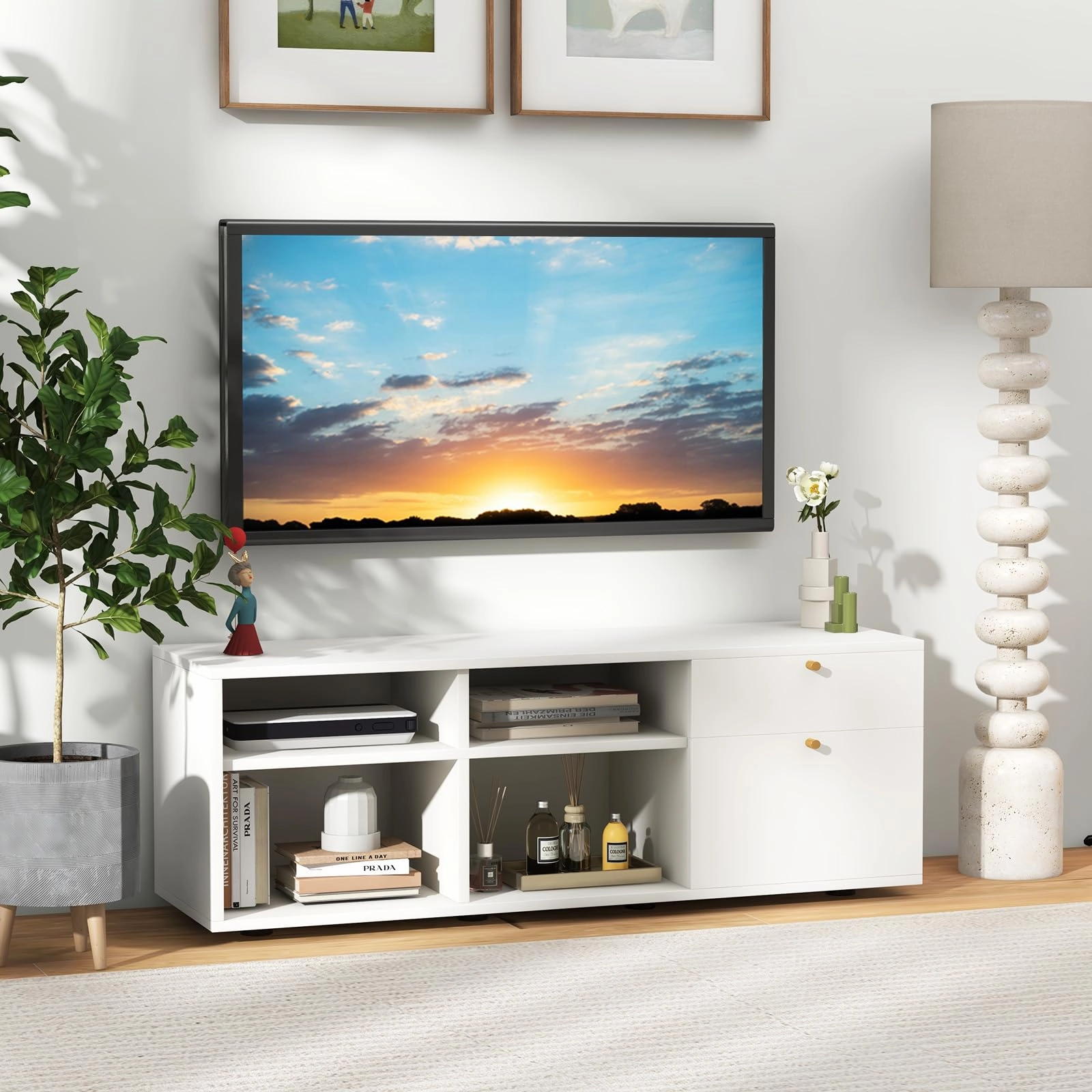 Giantex TV-Stand for Bedroom Entertainment Center - Modern TV Console Cabinet with 2 Drawers, 4 Compartments