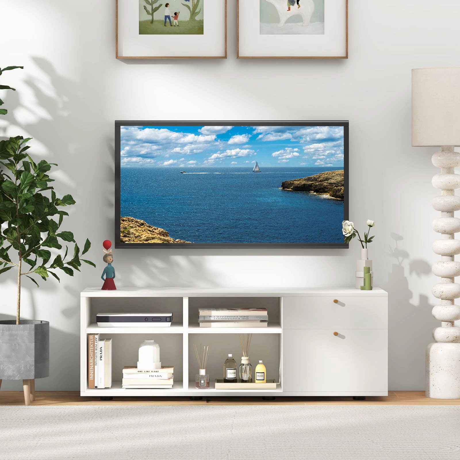 Giantex TV-Stand for Bedroom Entertainment Center - Modern TV Console Cabinet with 2 Drawers, 4 Compartments