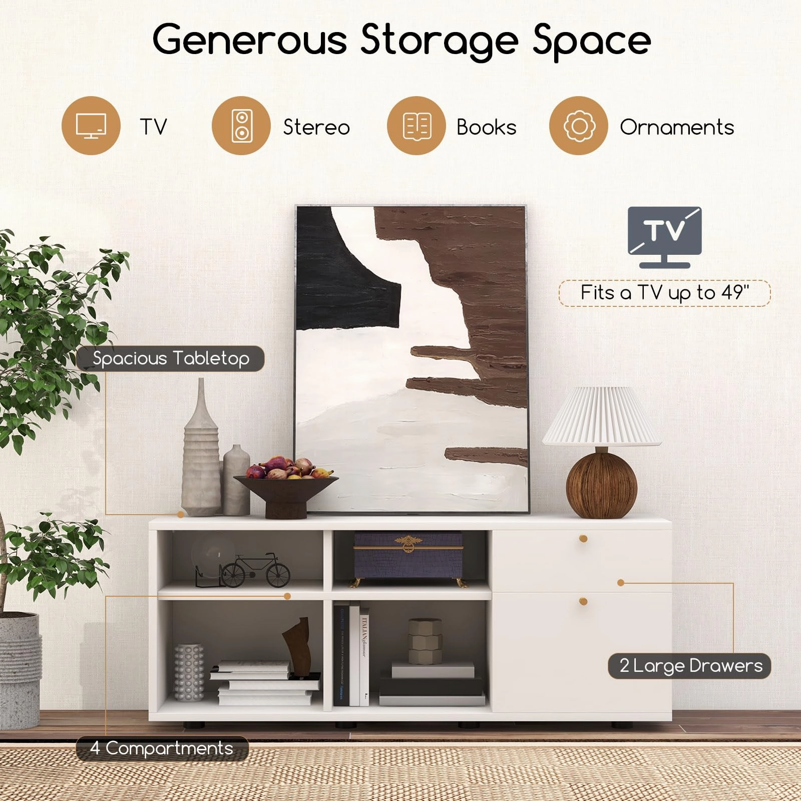 Giantex TV-Stand for Bedroom Entertainment Center - Modern TV Console Cabinet with 2 Drawers, 4 Compartments