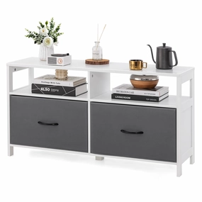 Giantex TV Stand for Bedroom, Storage Cabinet with 2 Open Shelves, 2 Removable Fabric Drawers doormat, welcome mat