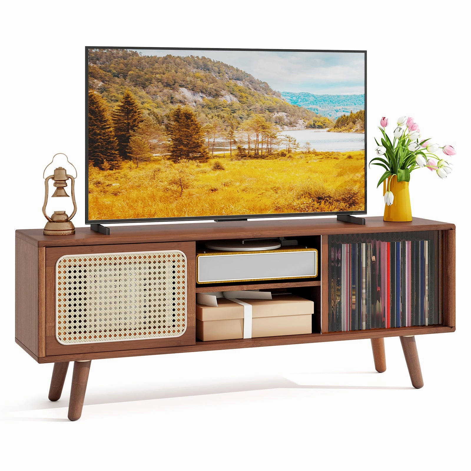 Giantex TV Stand for Living Room TVs up to 55- Bamboo Entertainment Center