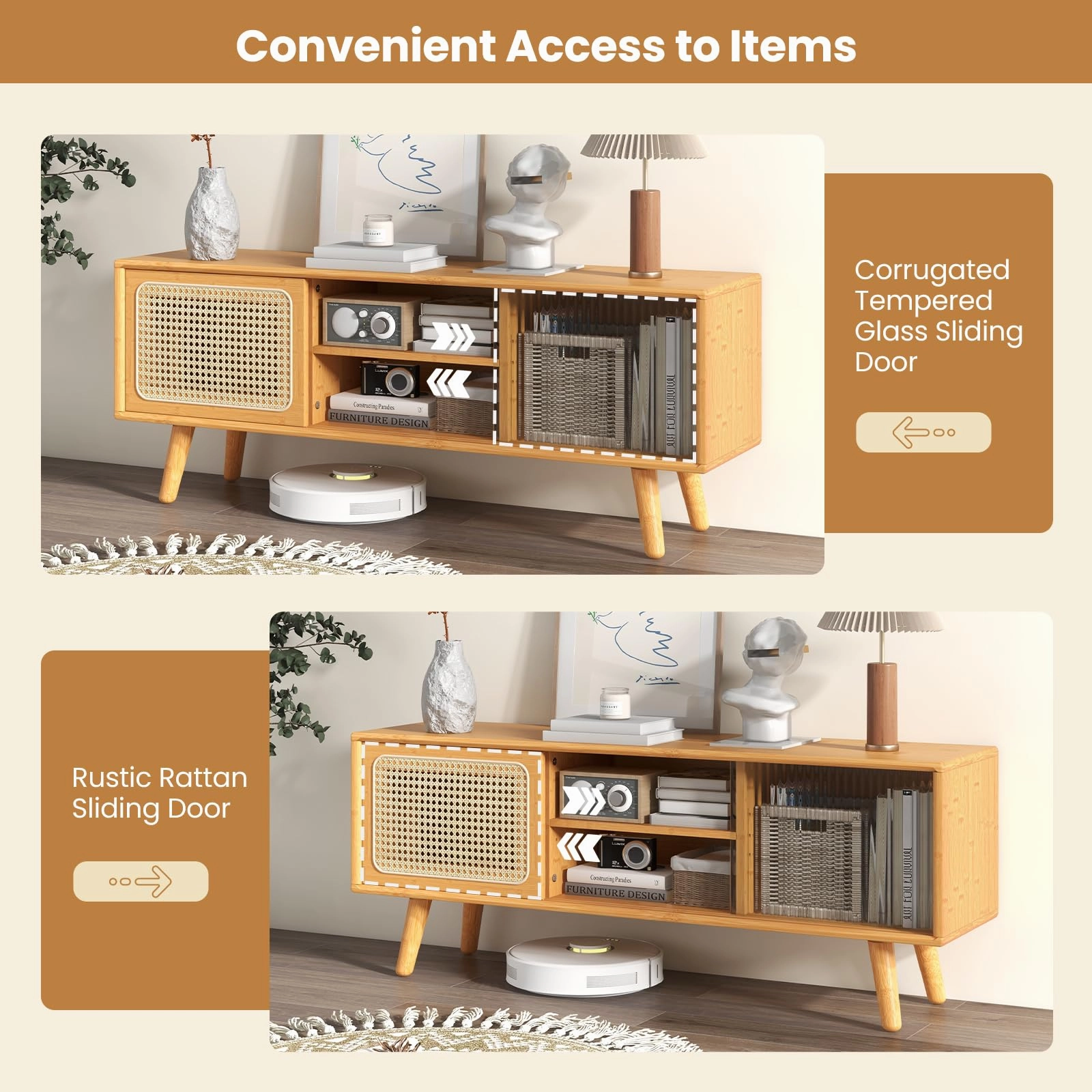 Giantex TV Stand for Living Room TVs up to 55- Bamboo Entertainment Center