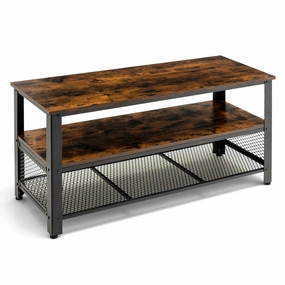 Giantex TV Stand for TV up to 50 Inches, 43.5 inch Wood Industrial TV Cabinet with 3-Tier Storage Shelves, Rustic Brown doormat, welcome mat