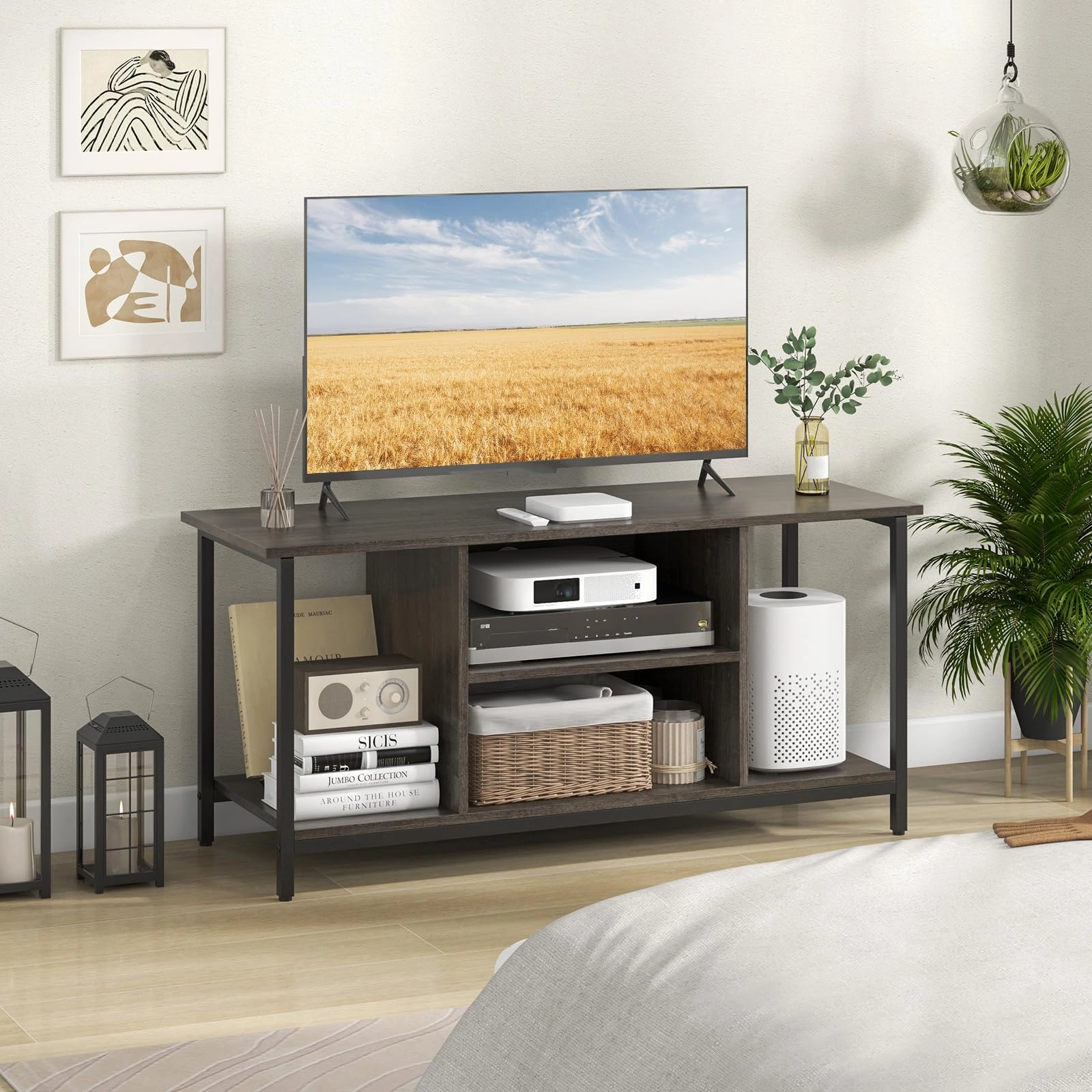 Giantex TV Stand for TV Up to 50 TVs, Entertainment Center with Charging Station, USB & Type C Ports
