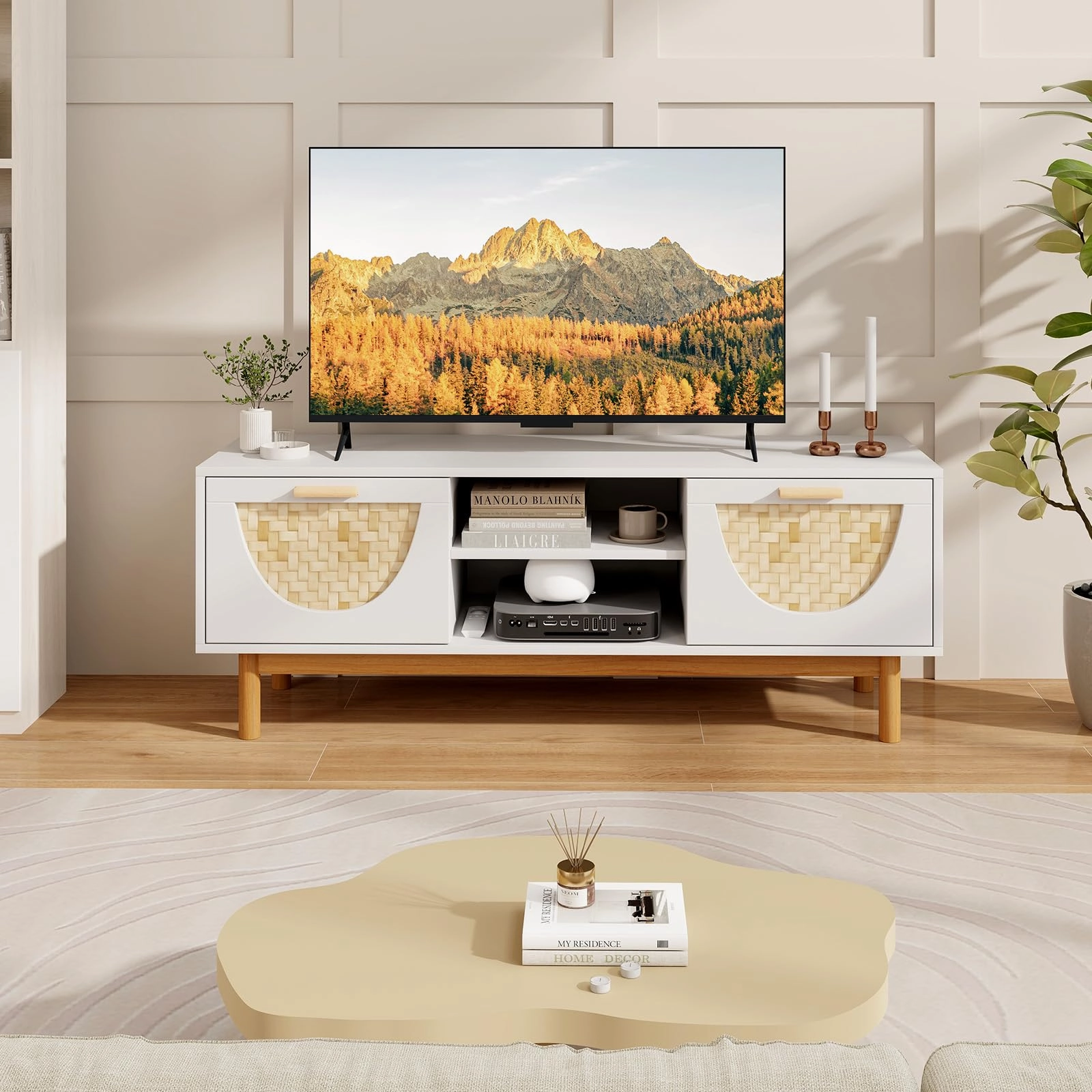 Giantex TV Stand for TV up to 55, Television Stand with Open Shelves