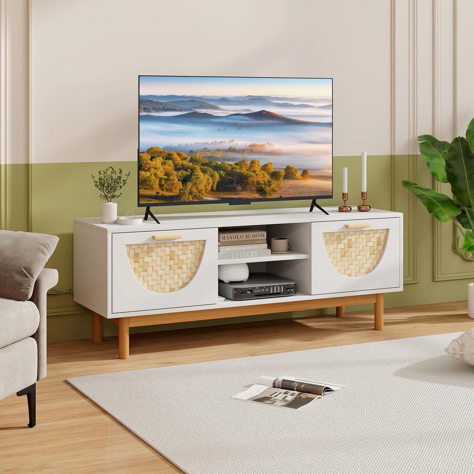 Giantex TV Stand for TV up to 55, Television Stand with Open Shelves