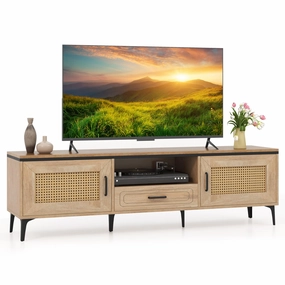 Giantex TV Stand for TV up to 65 Inches, Entertainment Center with 2 Cabinets doormat, welcome mat