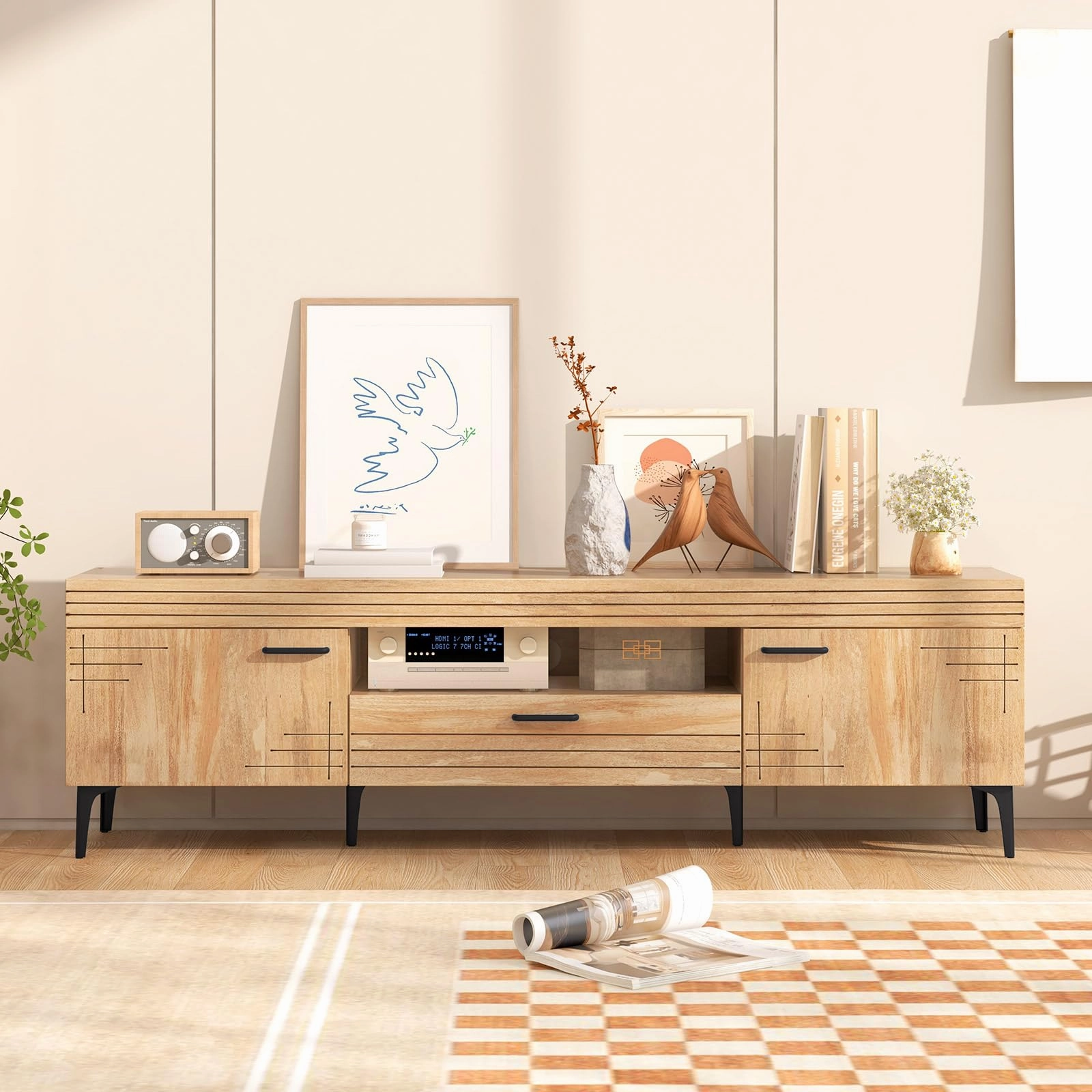 Giantex TV Stand for TV up to 65 Inches, Mid Century Modern Entertainment Center with 2 Cabinets