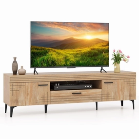 Giantex TV Stand for TV up to 65 Inches, Mid Century Modern Entertainment Center with 2 Cabinets doormat, welcome mat